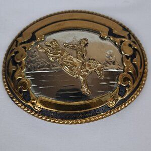 Vintage Tony Lama German Silver Jeweler's Bronze Western Saddle Bronc Buckle